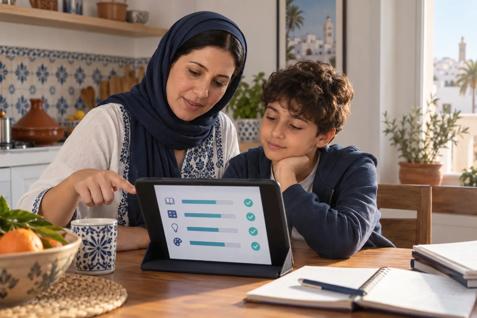 Parent reviewing learning progress with a student